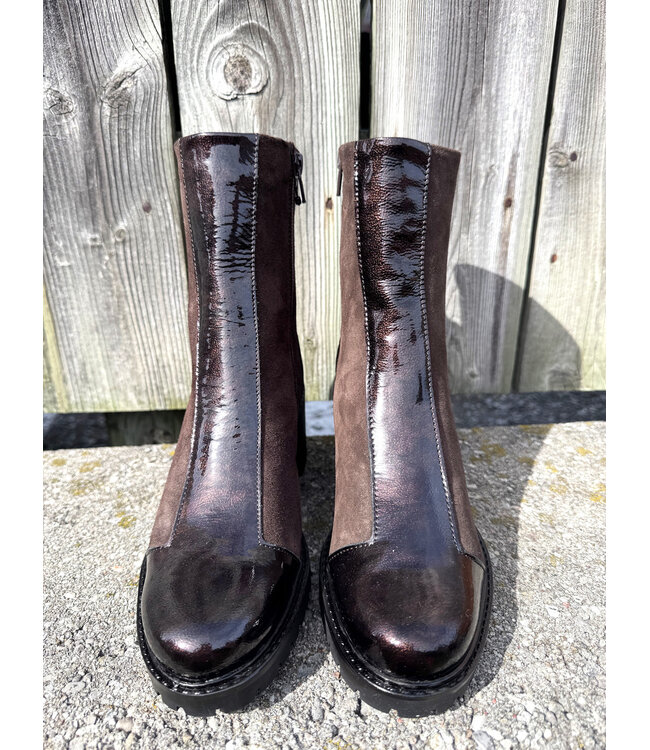Bos&Co Ingrid Suede/Patent Ankle Boot - Brown