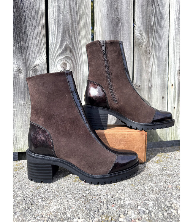 Bos&Co Ingrid Suede/Patent Ankle Boot - Brown
