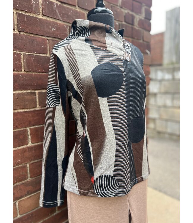 Point Zero Button Neck Long Sleeve - Black