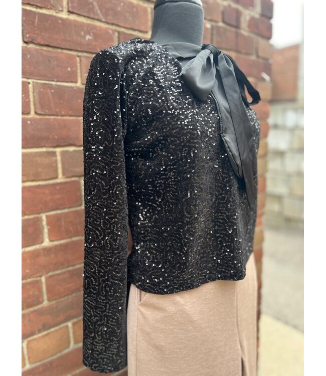 Astrid Sequin Tie Top - Black