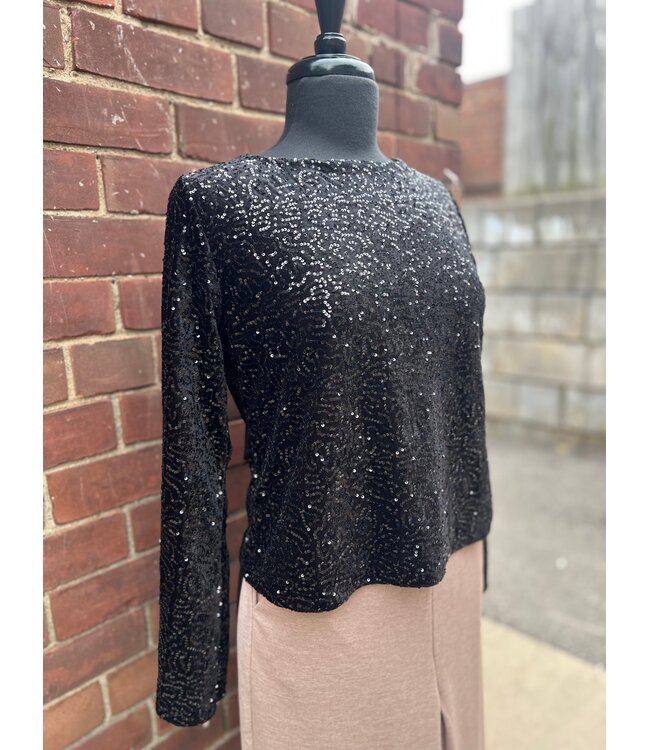 Astrid Sequin Tie Top - Black