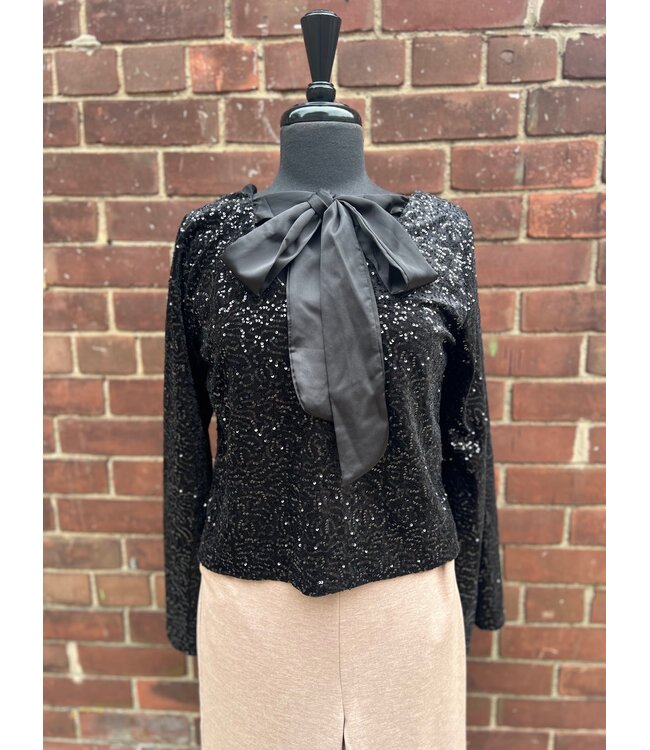 Astrid Sequin Tie Top - Black