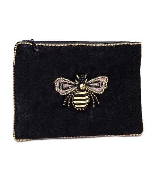 Abbott Small Velvet Pouch w/Bee - Black