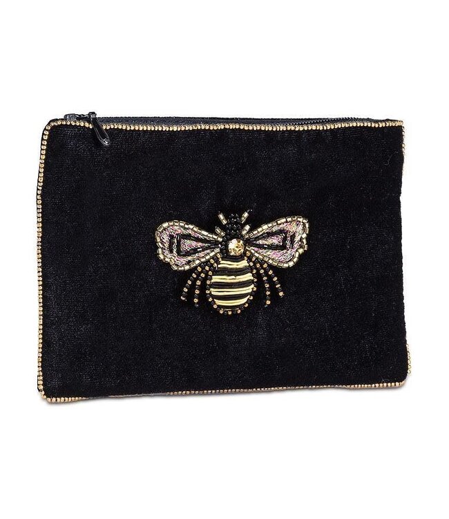 Abbott Small Velvet Pouch w/Bee - Black