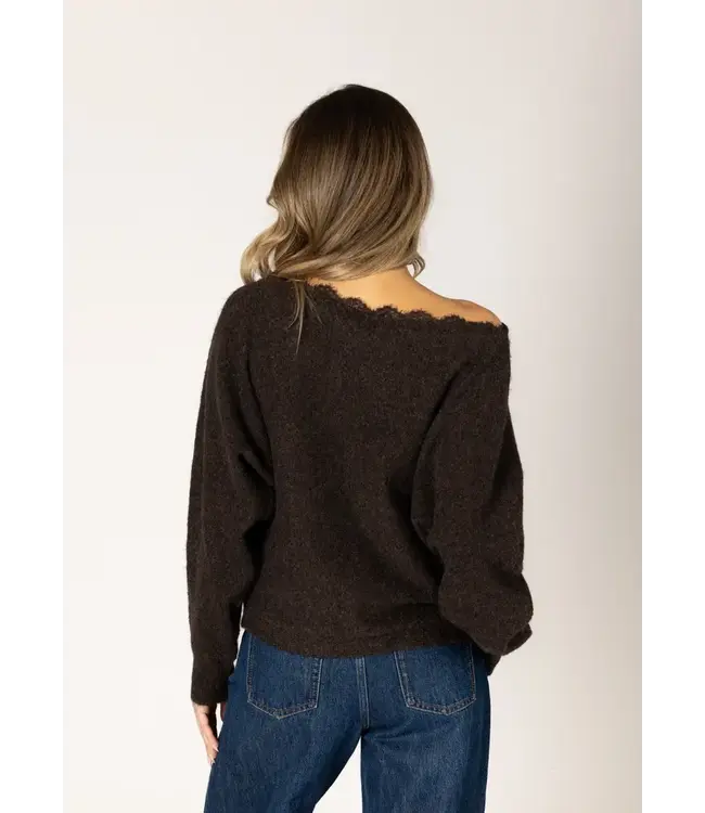 Lyla + Luxe Lace Neck Sweater - Walnut