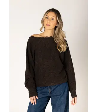 Lyla + Luxe Lace Neck Sweater - Walnut