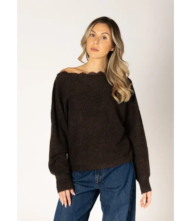 Lyla + Luxe Lace Neck Sweater - Walnut