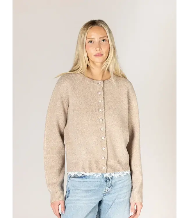 Lyla + Luxe Pearl & Lace Cardigan - Hemlock