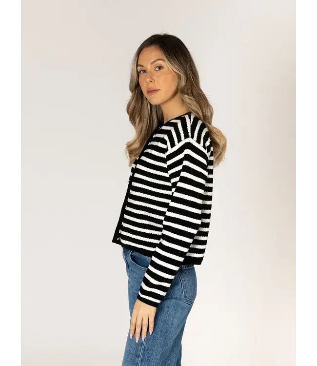 Lyla + Luxe Striped Cardigan - White / Black