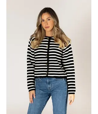 Lyla + Luxe Striped Cardigan - White / Black