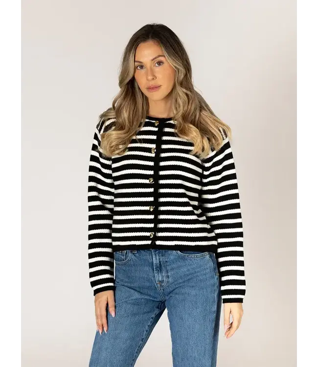 Lyla + Luxe Striped Cardigan - White / Black