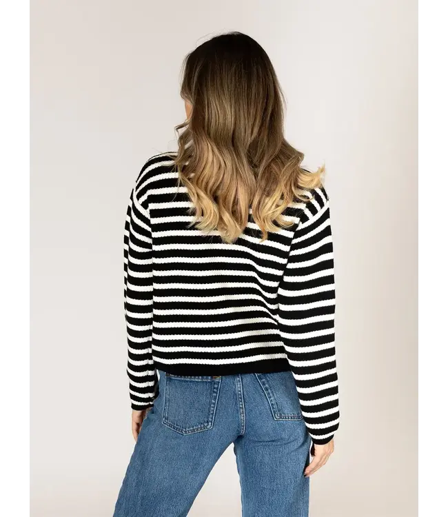 Lyla + Luxe Striped Cardigan - White / Black