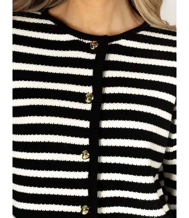 Lyla + Luxe Striped Cardigan - White / Black