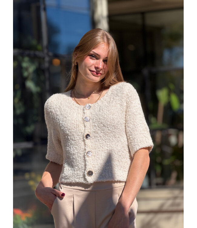 Angela Mara Short Sleeve Cardigan - Eggnog