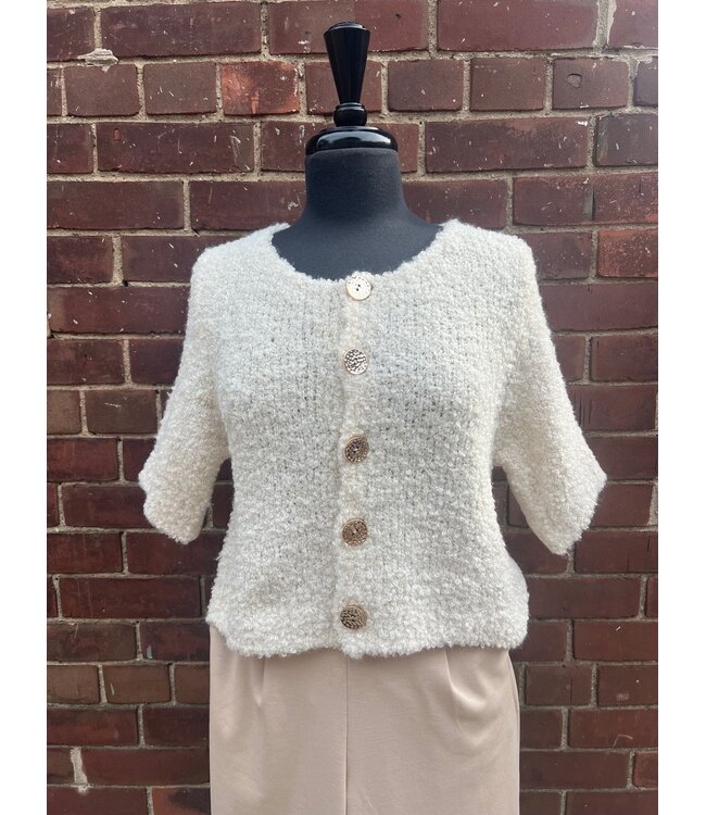 Angela Mara Short Sleeve Cardigan - Eggnog