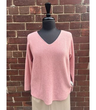 Angela Mara Roll Hem V-Neck Pullover - Rose