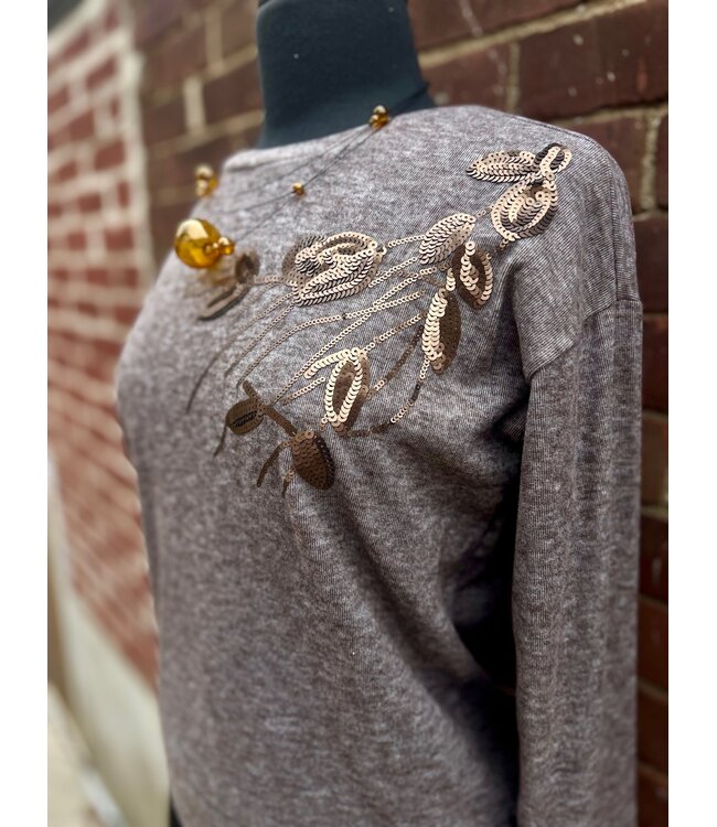 Point Zero Floral Sequin Pullover - Brown