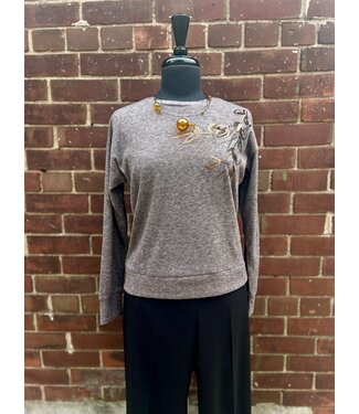 Point Zero Floral Sequin Pullover - Brown