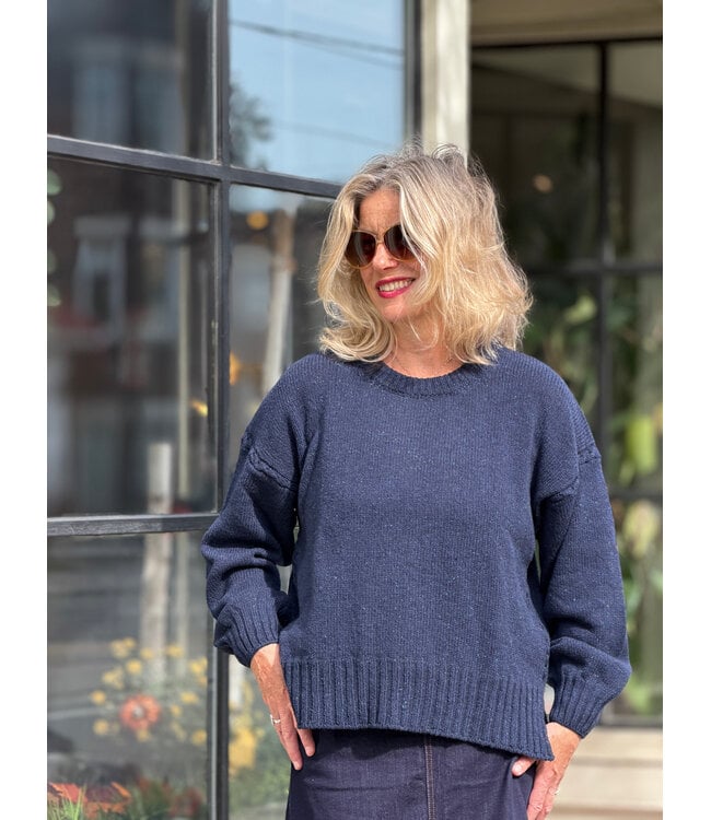Irelands Eye Isla Oversized Crew Nek Sweater - Rich Navy
