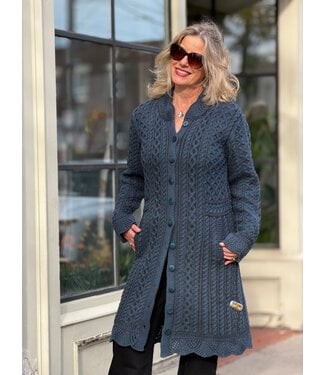 Aran Crafts Long Button Cardigan w/Lace - Mallard Mix