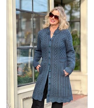 Aran Crafts Long Button Cardigan w/Lace - Mallard Mix