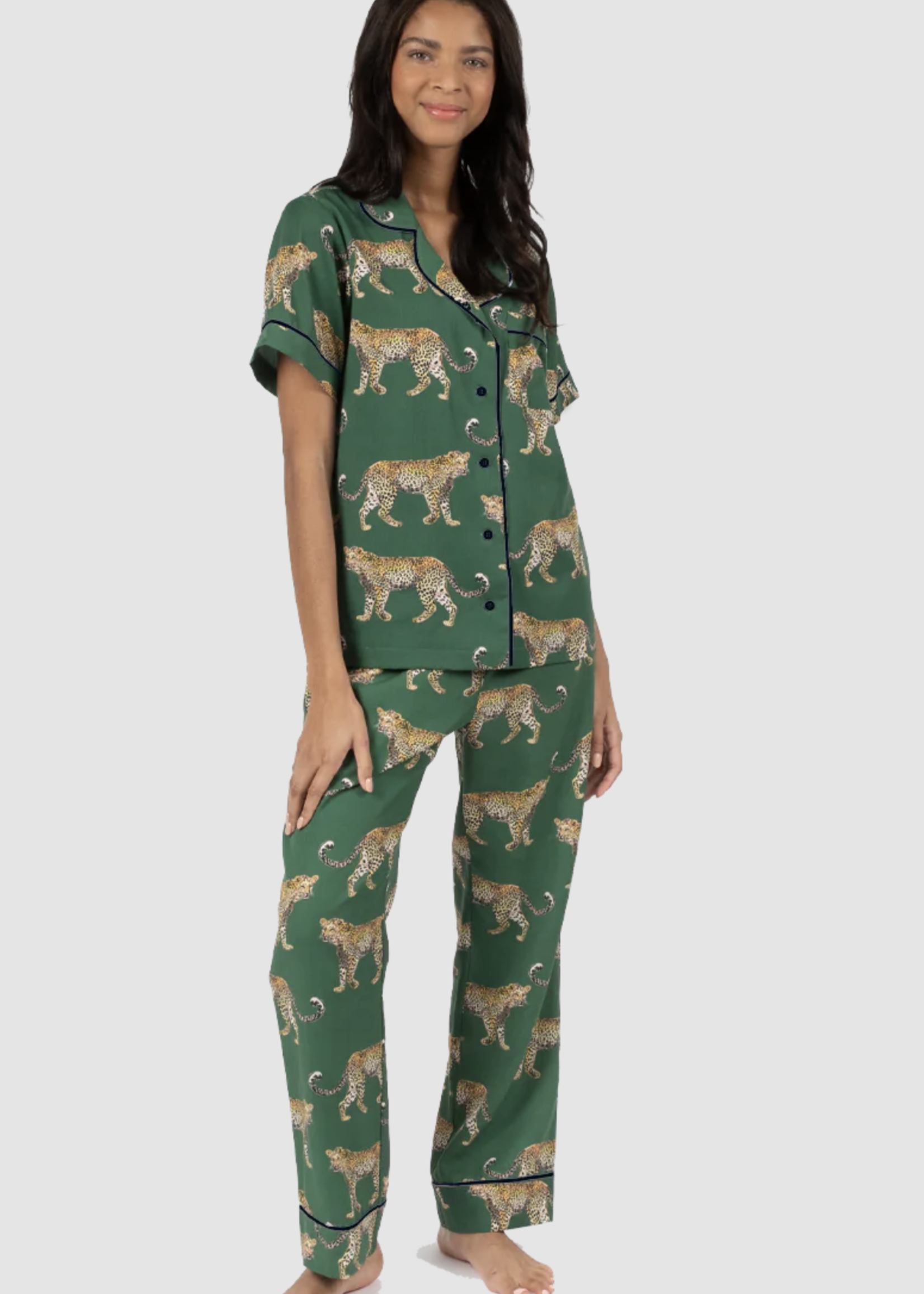 Katie Kime Green Cheetahs PJ Set