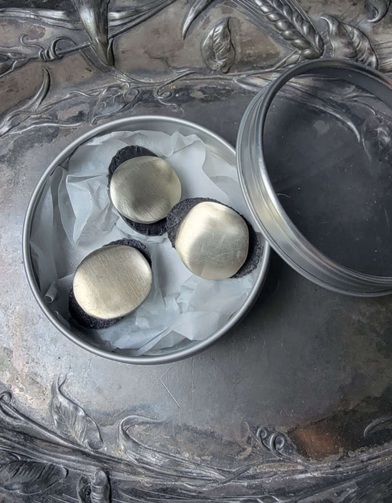 Jul Midcentury Modern Circle Stud Buttons - white brass set of 3
