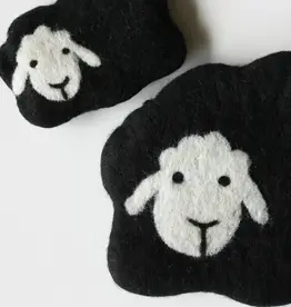 frabjousfibers Mama and Baby Sheep Felt Notions Bag black large