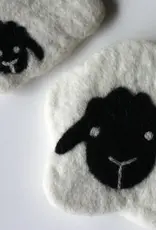 frabjousfibers Mama and Baby Sheep Felt Notions Bag white large