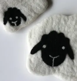 frabjousfibers Mama and Baby Sheep Felt Notions Bag white large