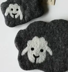 frabjousfibers Mama and Baby Sheep Felt Notions Bag gray large