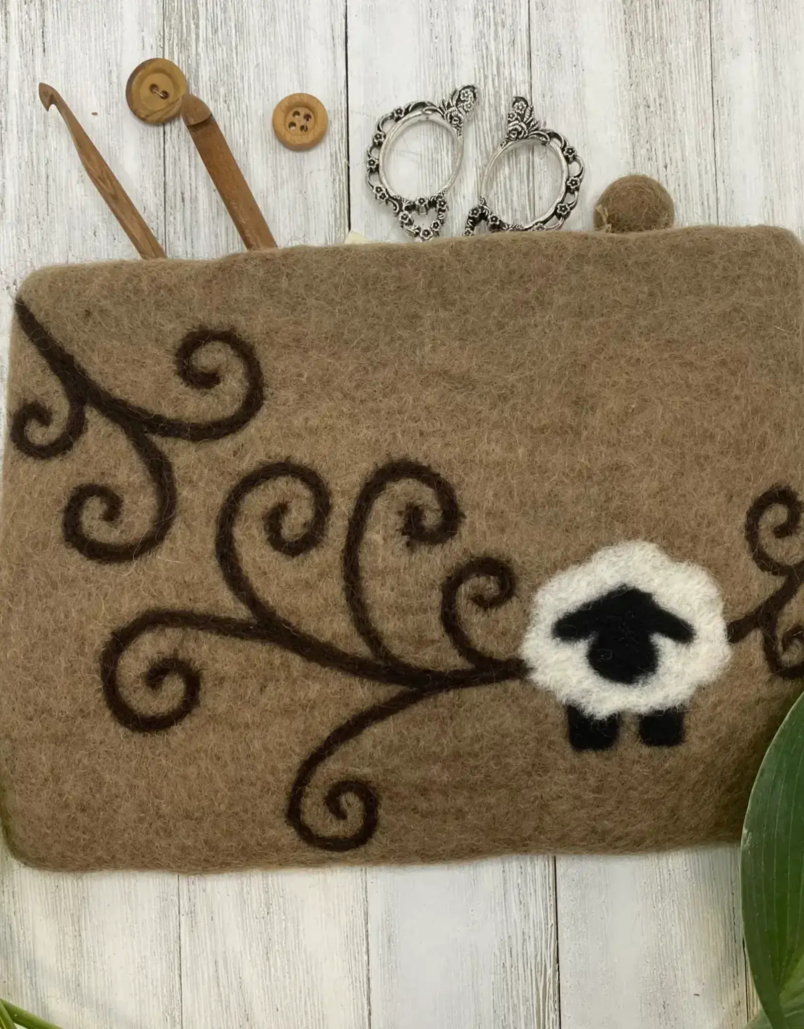 frabjousfibers Sheep with Swirls Notions Bag brown