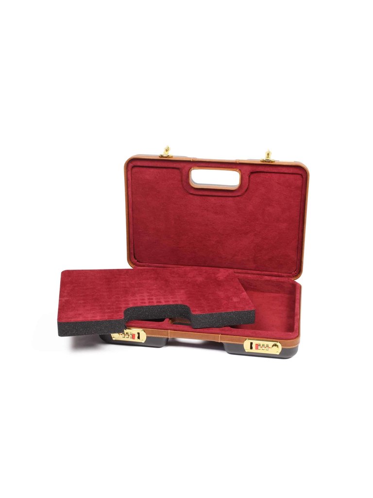 Negrini Cases - Luxury Handgun Case - Black/Cognac Leather/Bordeaux