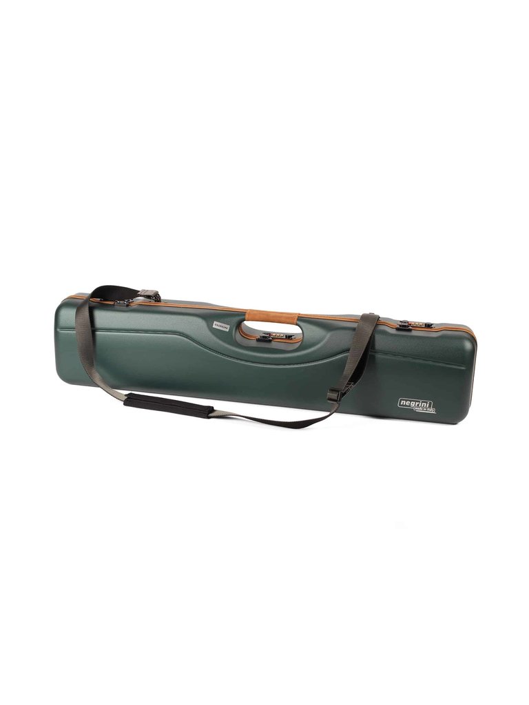 Negrini Cases - OU/SXS Deluxe Uplander Ultra-Compact Hunting Shotgun Case - Green/Cognac Leather Trim/Brown