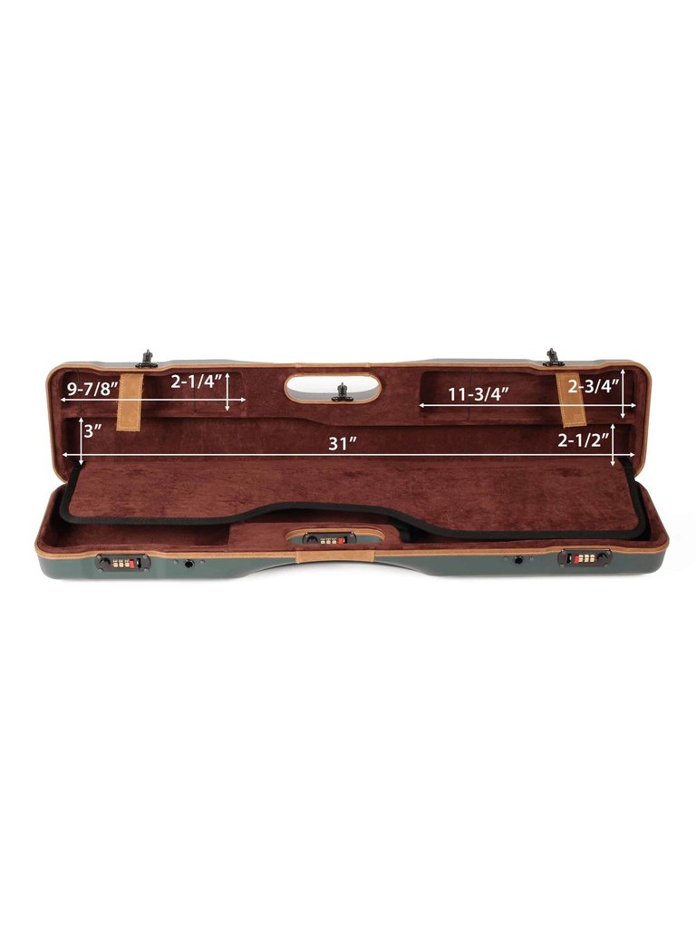 Negrini Cases - OU/SXS Deluxe Uplander Ultra-Compact Hunting Shotgun Case - Green/Cognac Leather Trim/Brown