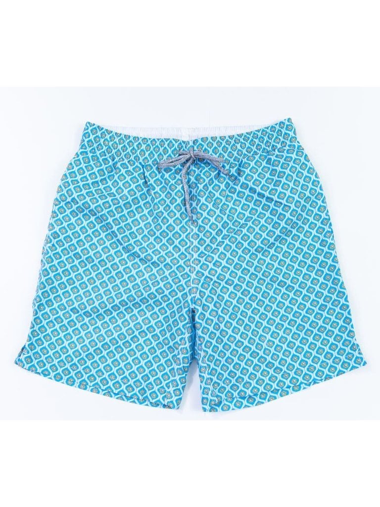 Michael's Swimwear Michael's Swimwear - Geo Block Swim Trunks - Turquoise/Coral
