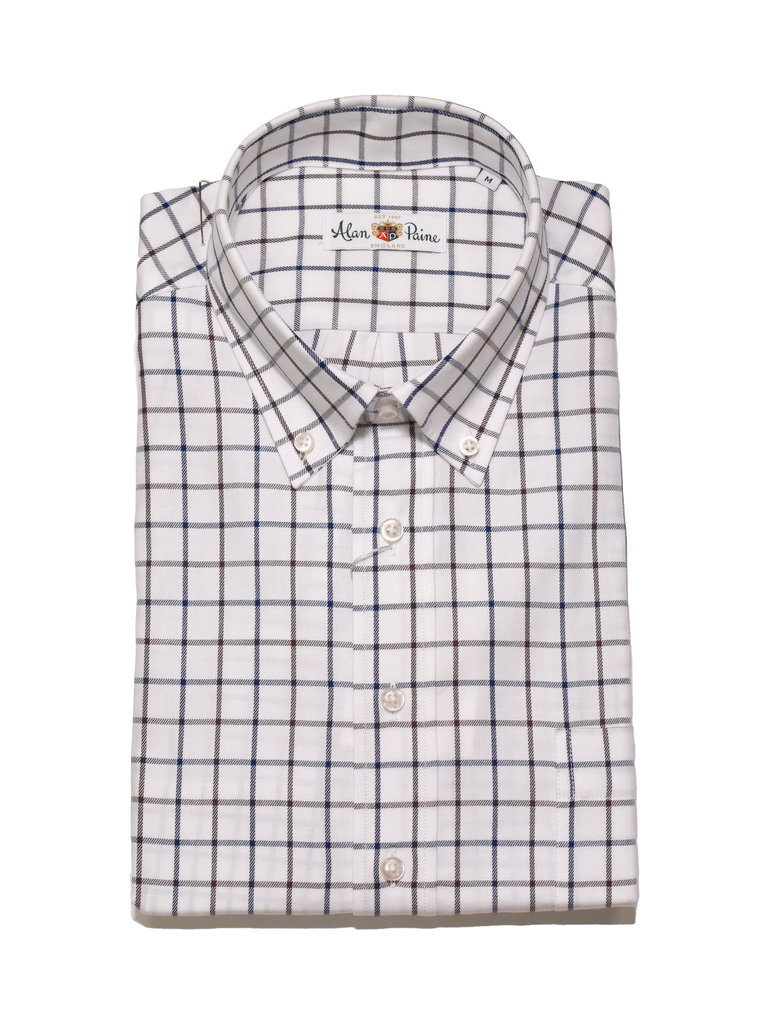 Alan Paine - Mirfield Cotton Sport Shirt - Tattersall Plaid Blue/Brown