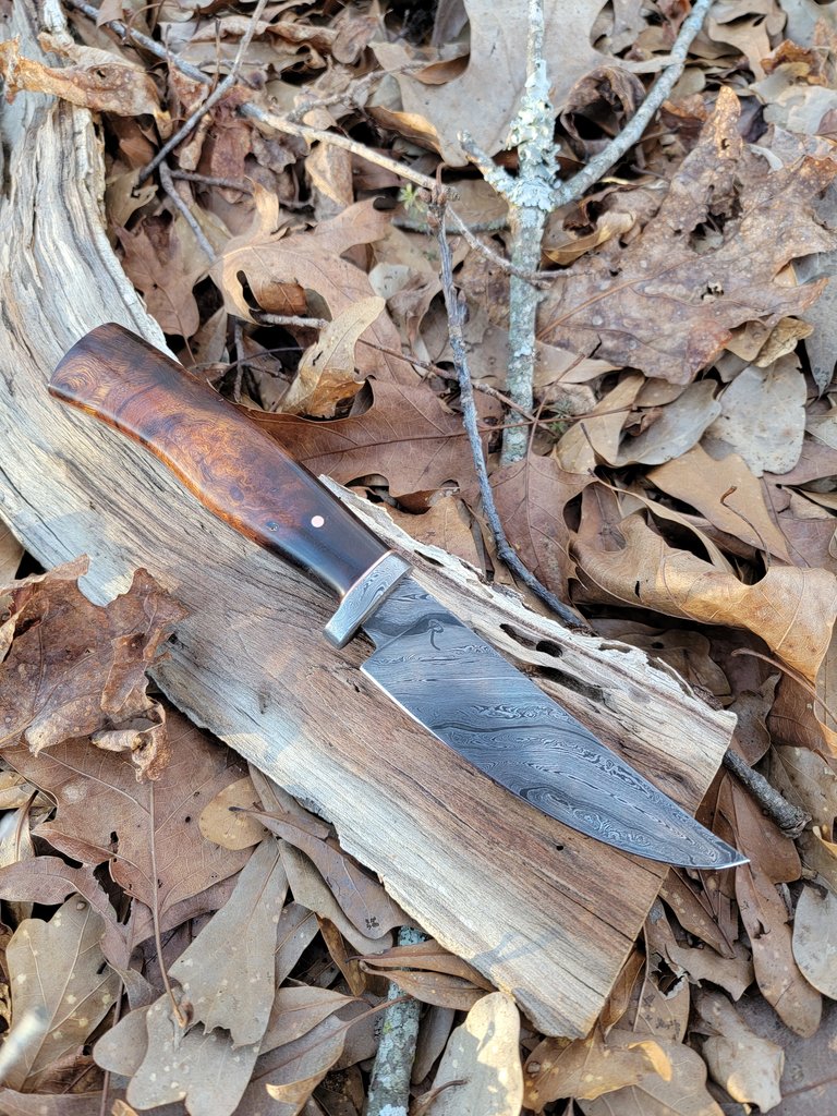 Rhymer Knives Rhymer Knives - Damascus Skinner - Ironwood Burl Handle