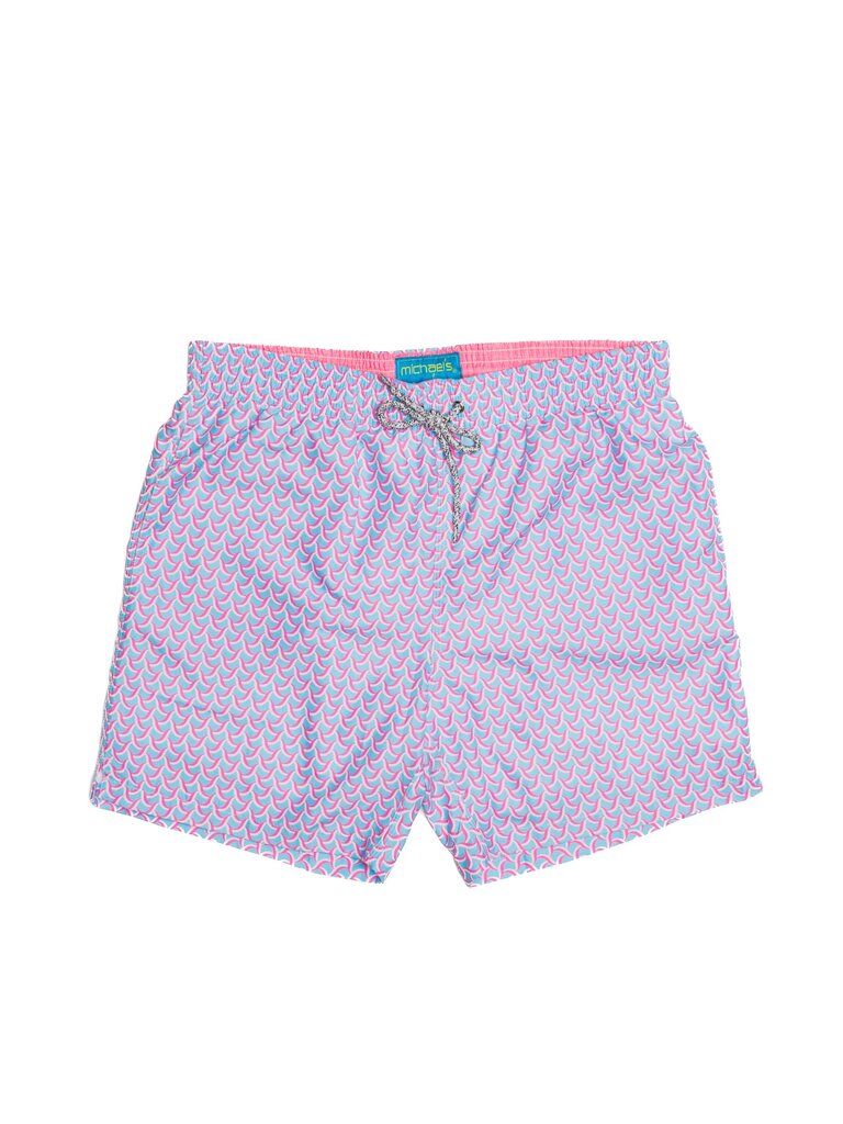 Michael's Swimwear - Swirl Print Swim Trunks - Blue & Coral