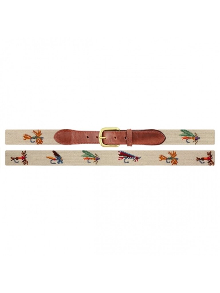 Smathers & Branson Smathers & Branson - Fishing Flies Needlepoint Belt - Light Khaki