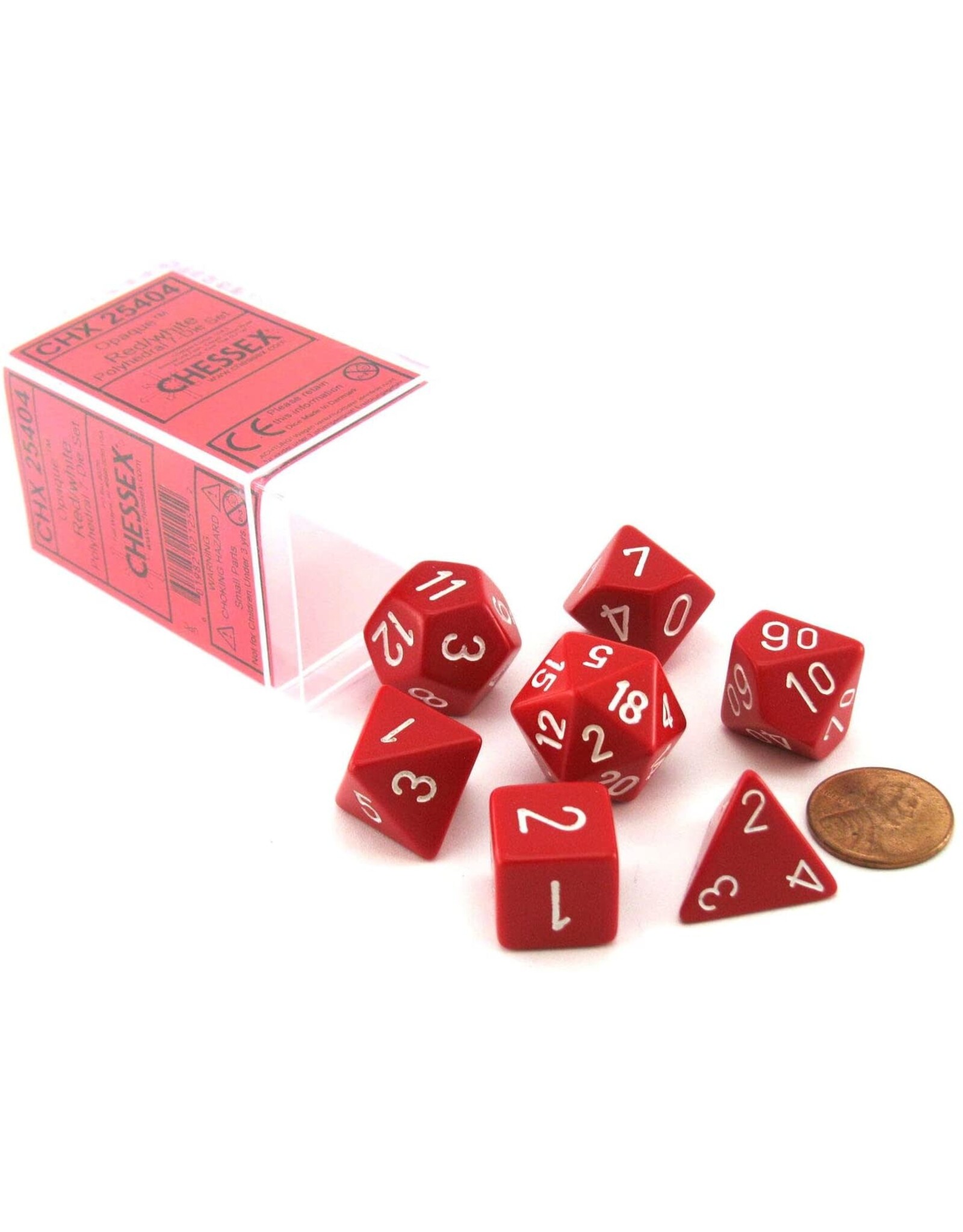Chessex CHX Opaque Dice: Red/White Poly 7-Die Set 25404