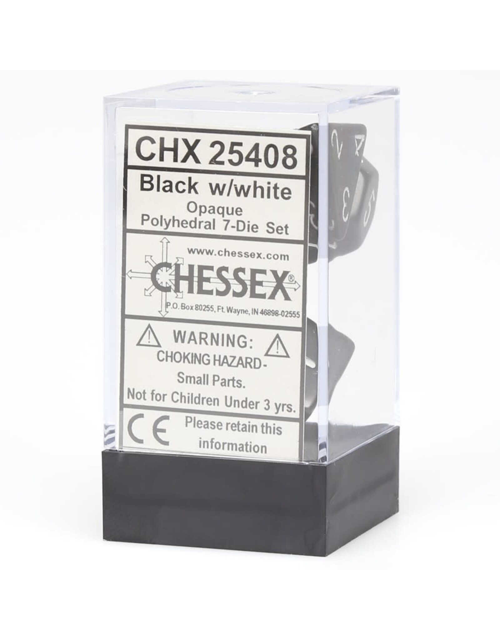 Chessex CHX Opaque Dice: Black/White Poly 7-Die Set 25408