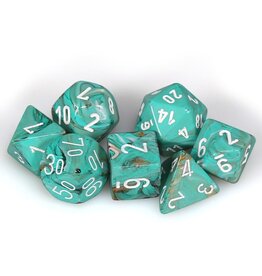 Chessex CHX Marble Dice: Oxi-Copper/White Poly 7-Die Set 27403