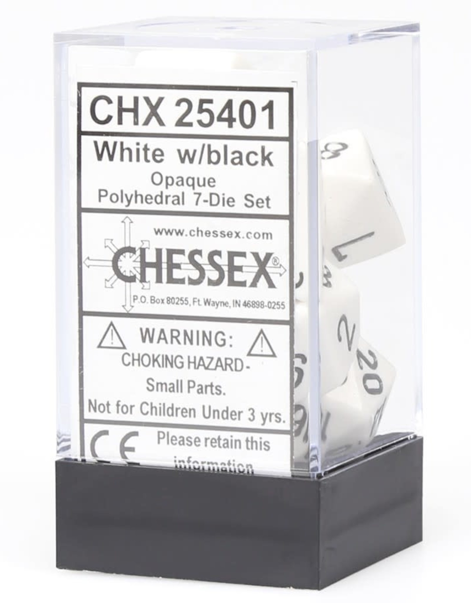 Chessex CHX Opaque Dice: White/Black Poly 7-Die Set 25401