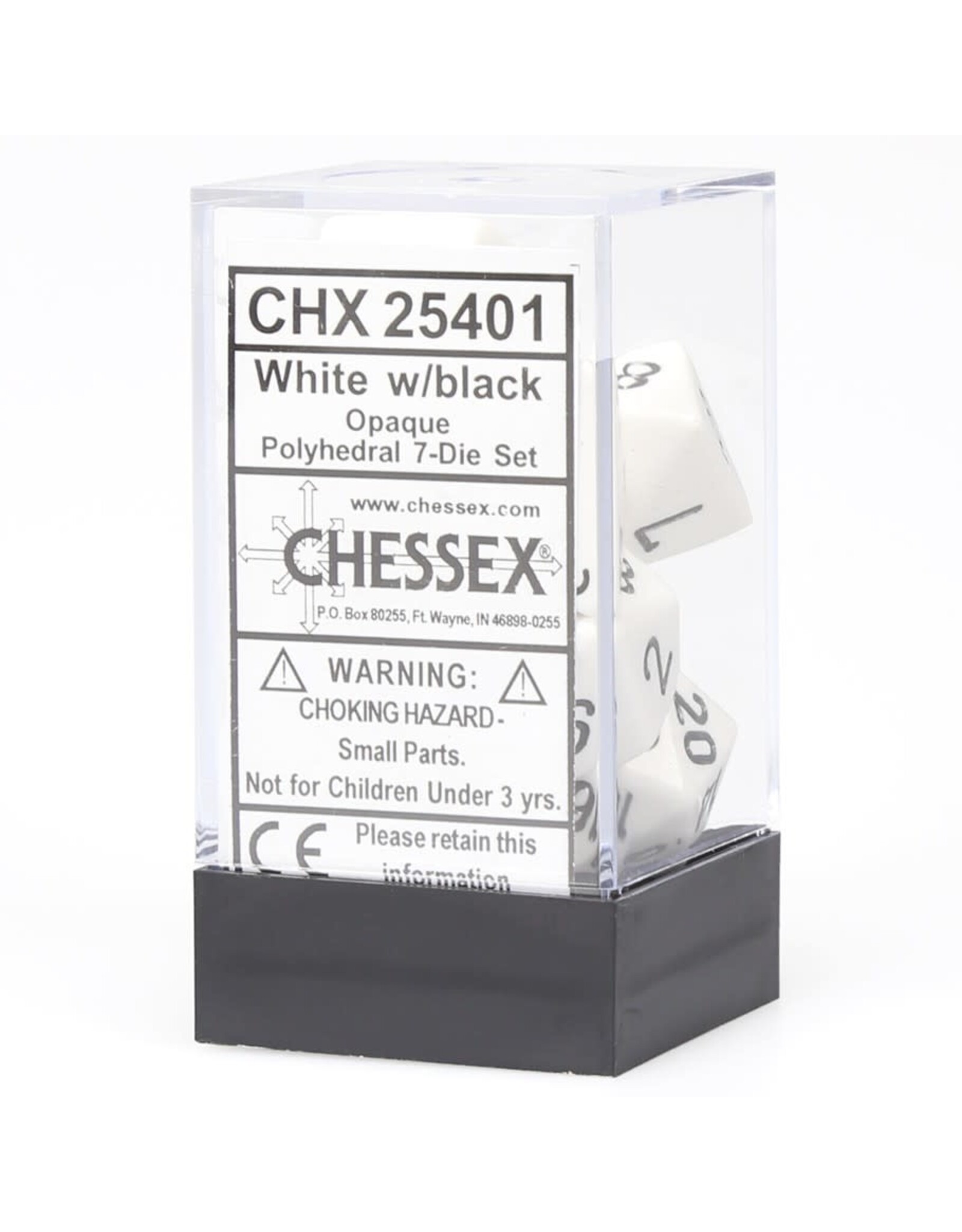 Chessex CHX Opaque Dice: White/Black Poly 7-Die Set 25401