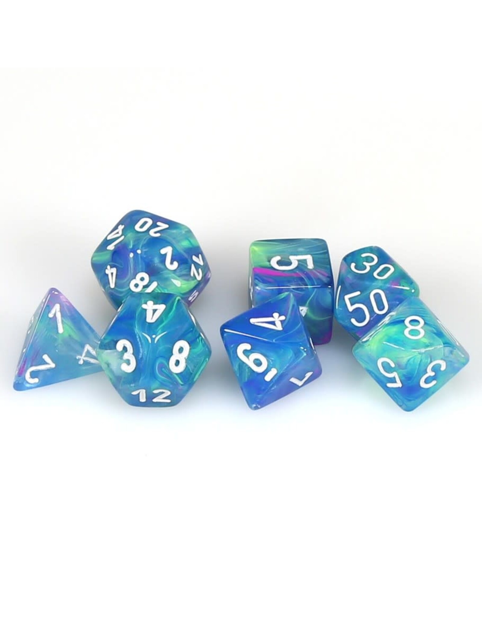 Chessex CHX Festive Dice: Waterlily/White Poly 7-Die Set 27546