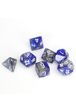 Chessex CHX Gemini Dice: Blue-Steel/White Poly 7-Die Set 26423
