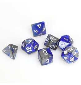 Chessex CHX Gemini Dice: Blue-Steel/White Poly 7-Die Set 26423
