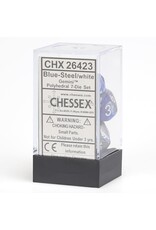 Chessex CHX Gemini Dice: Blue-Steel/White Poly 7-Die Set 26423