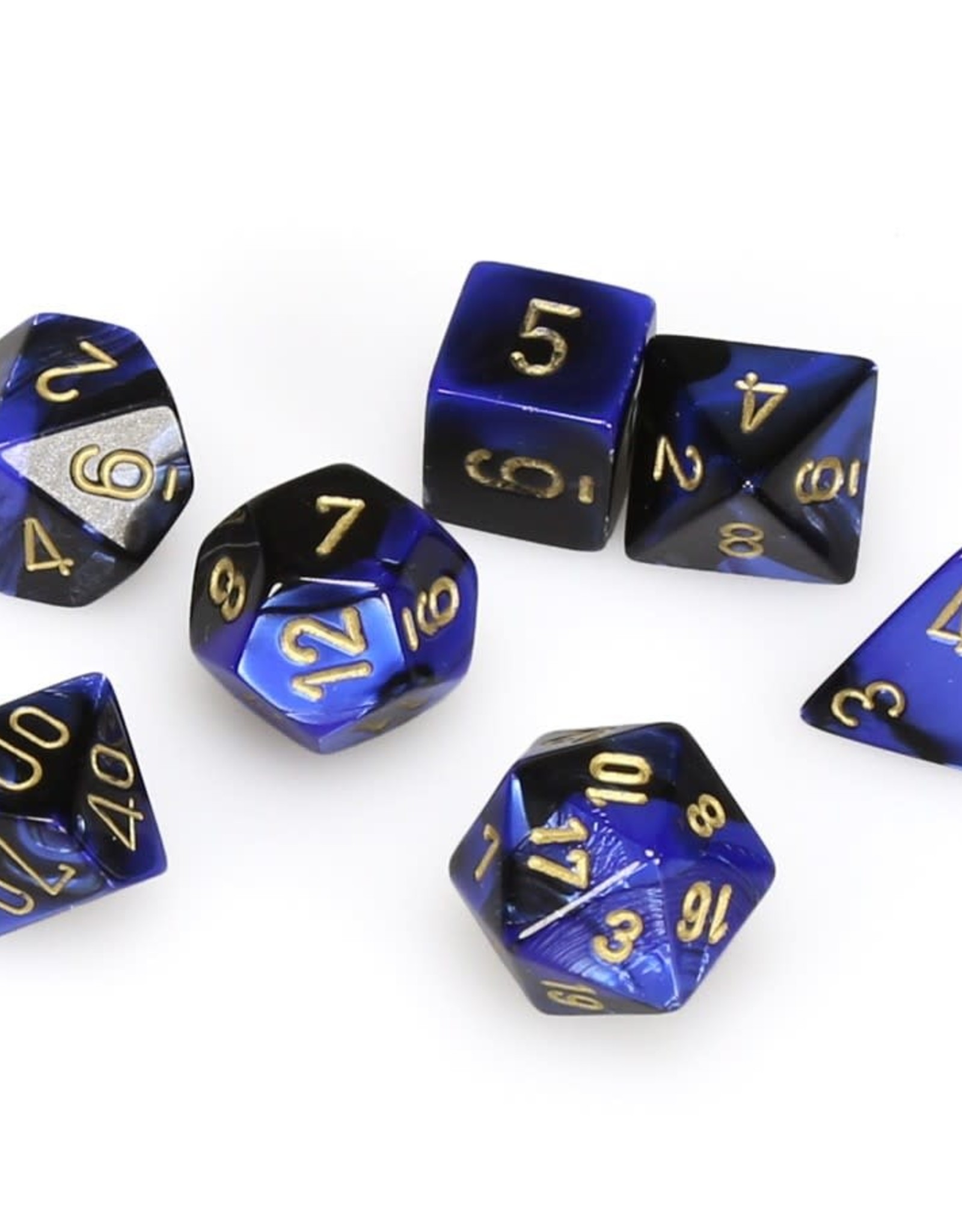 Chessex CHX Gemini Dice: Black-Blue/Gold Poly 7-Die Set 26435